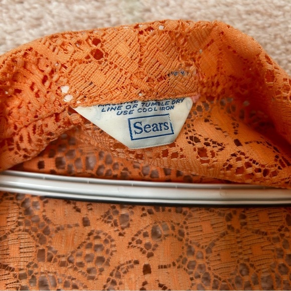 Vintage 60's Sears Sherbet Peach Orange Lace Peignoir Duster Jacket SZ Large/XL - Picture 3 of 11